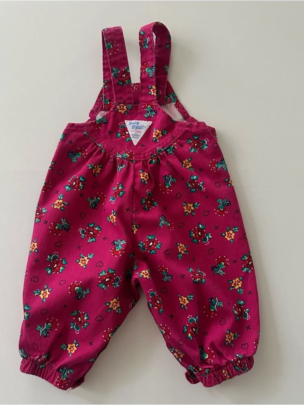 OshKosh B'gosh 6-9 Months Baby Girl Pink Floral Corduroy Overalls Vintage USA